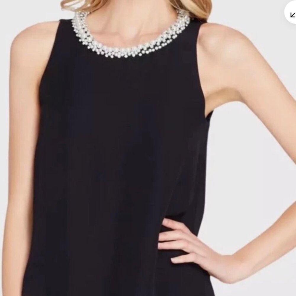 Tahari Black Jumpsuit size 12 - Arthur Levine designer Polyester Pearl Collar